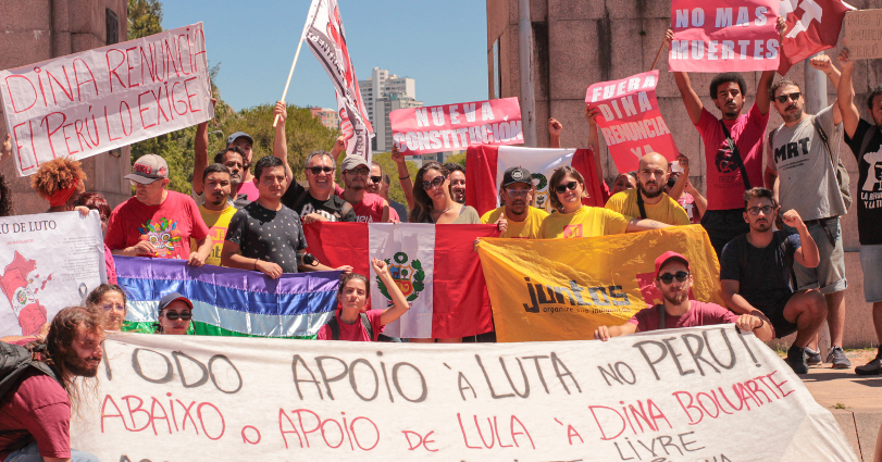 Abaixo à ditadura de Dina Boluarte! Peruano e brasileiros realizam manifestação nesse domingo.